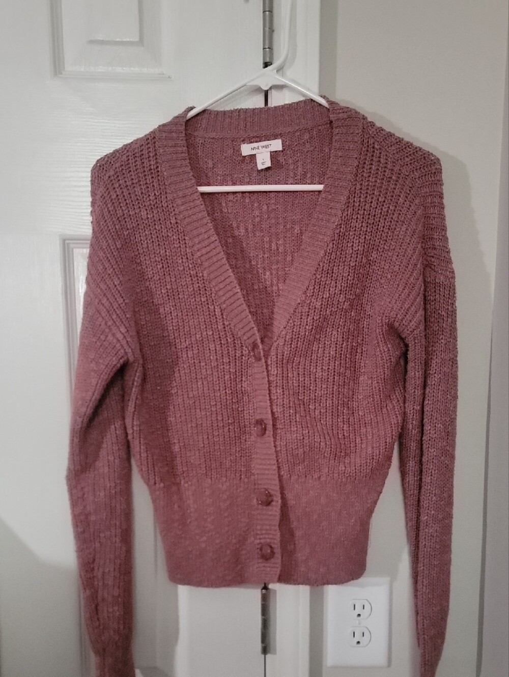 Nine West Rose Mauve V-Neck Button Cardigan